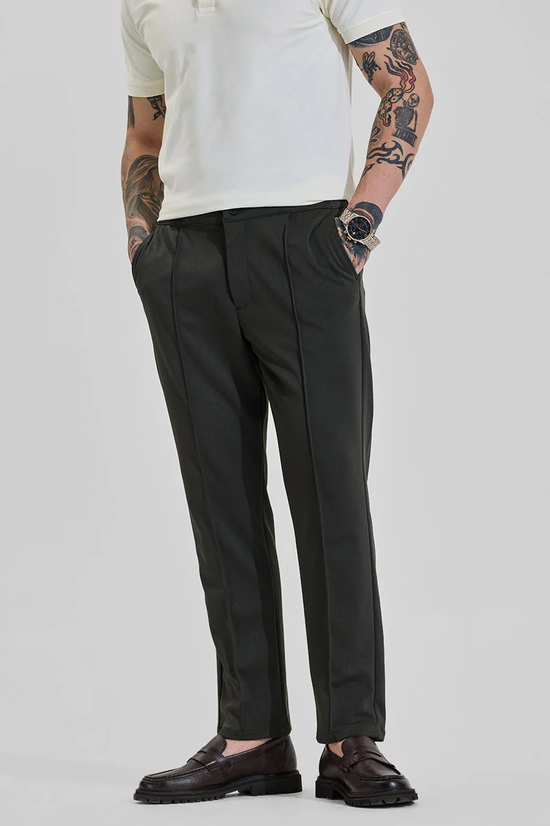 سنيتش Dark Charcoal Black Textured Regular Fit Casual Trousers