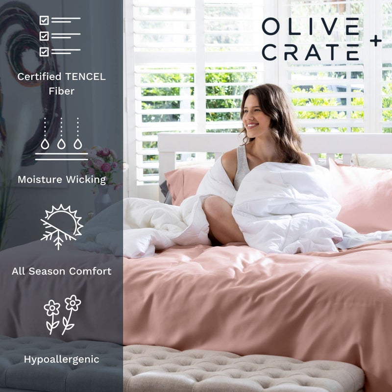Olive + Crate Luxury Series 100% Tencel Eucalyptus Full Size Sheets Set - 4PC Super Soft Cooling Bed Sheets | Deep Pocket to 16'' Flat  Fitted Sheet & 2 Pillowcases Eucalyptus - Image 3