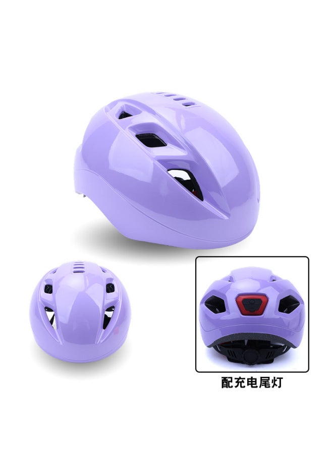 Adult and Kids Short Track Cycling and Roller Skating Helmet with Detachable Lens and Taillight, Metallic Purple