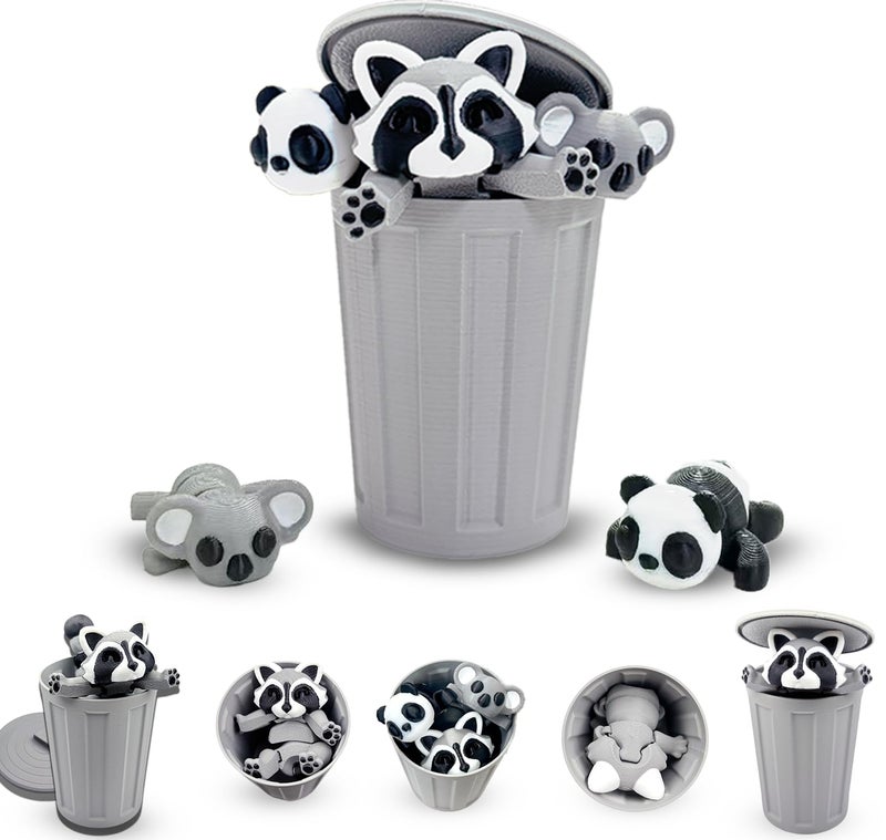MAVLENT 3D Printed Raccoon Animals 3PCS Panda Koala Home Office Decor Birthday Party Halloween - Image 3