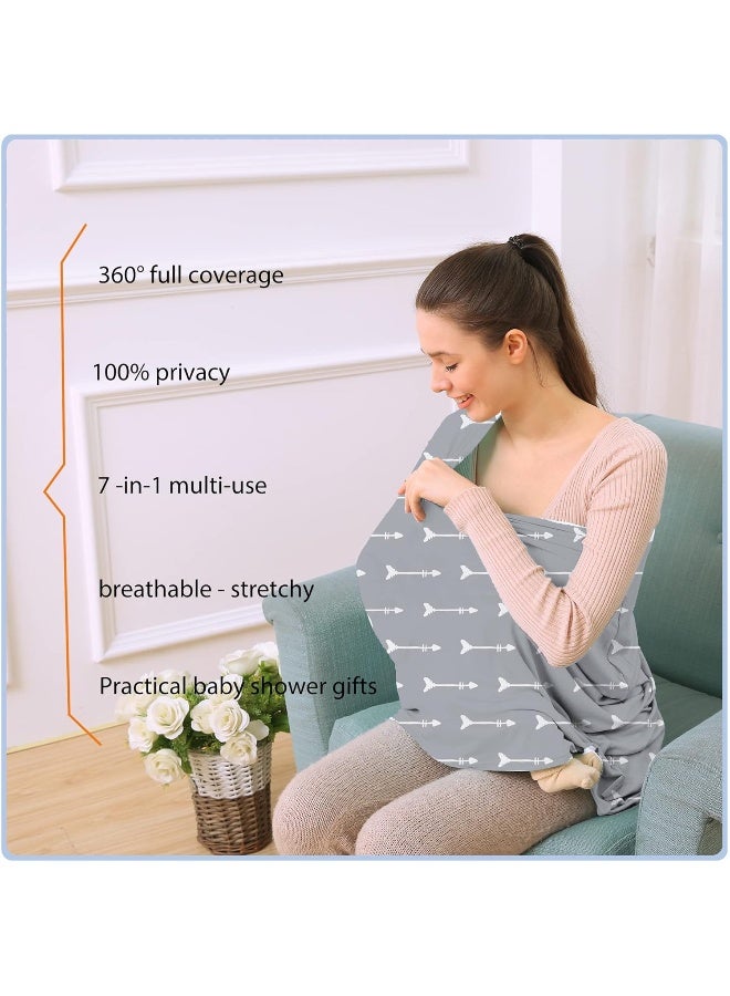 ByeBye Calorie Nursing Carseat Canopy Breastfeeding Cover - Multi-use Stretchy Car Seat Covers for Babies, Baby Shower Gifts (Grey Arrows) - Image 4
