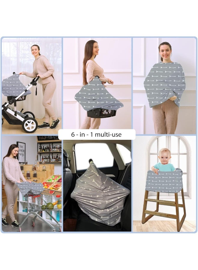 ByeBye Calorie Nursing Carseat Canopy Breastfeeding Cover - Multi-use Stretchy Car Seat Covers for Babies, Baby Shower Gifts (Grey Arrows) - Image 3