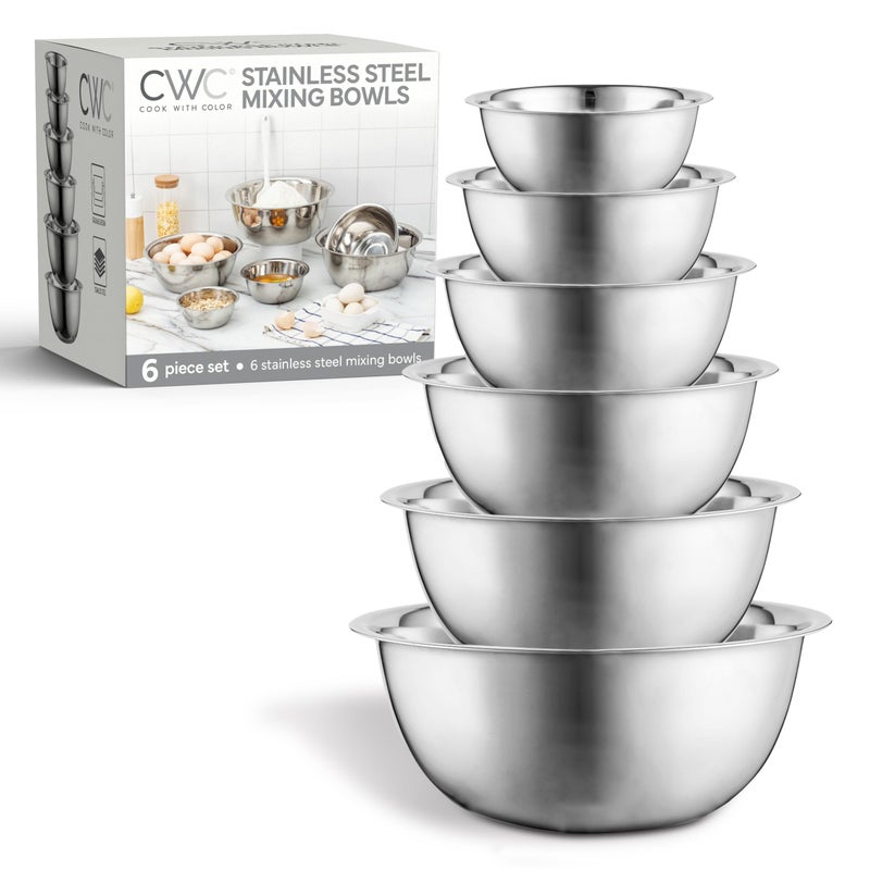 COOK WITH COLOR Stainless Steel Mixing Bowls Set - Nesting Bowls, 6 Pieces, Silver - Image 1