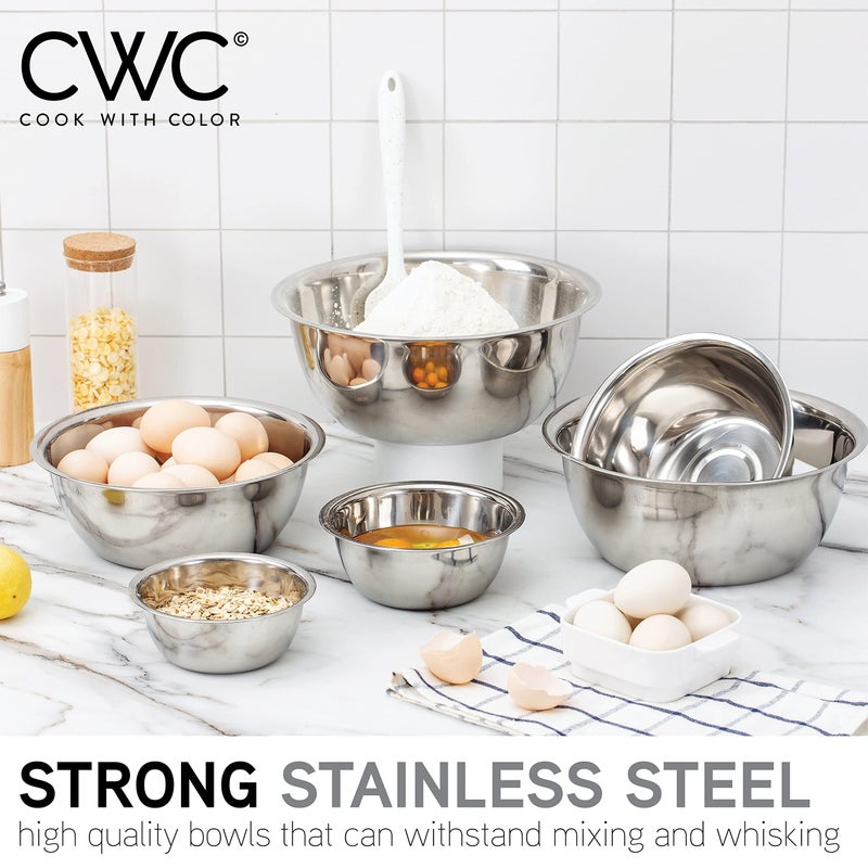 COOK WITH COLOR Stainless Steel Mixing Bowls Set - Nesting Bowls, 6 Pieces, Silver - Image 3