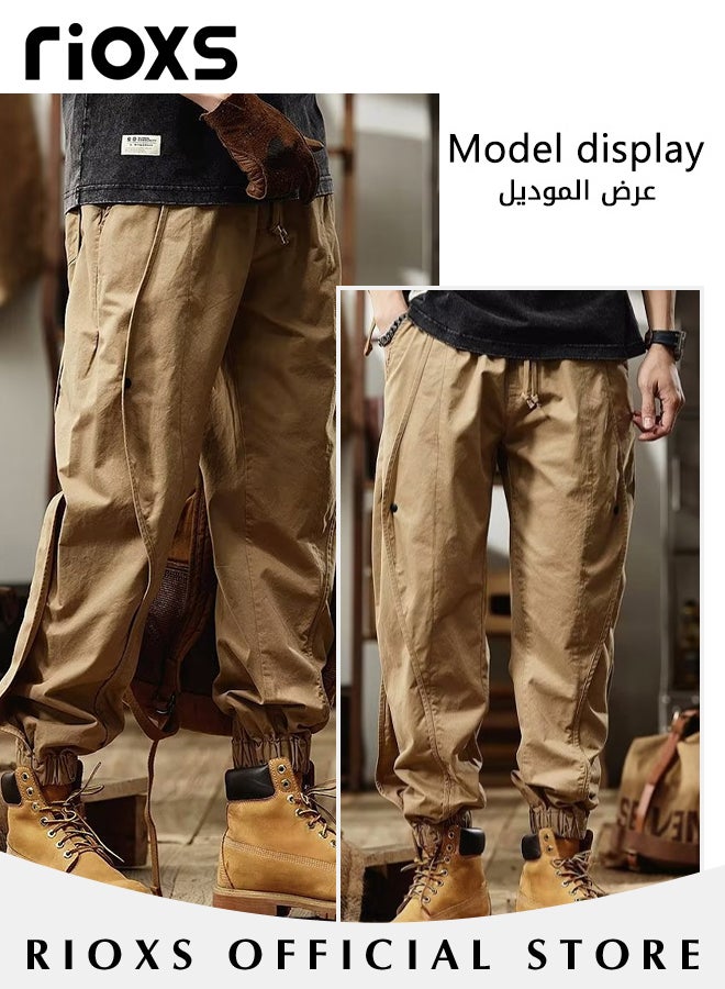 RIOXS Men's Casual Cargo Pants,Loose Drawstring Trousers,Wide Leg Jogging Pants With Elasticated Strap,Breathable Outdoor Tactical Pants,Fashion Workout Work Pants With Pockets  - Image 4