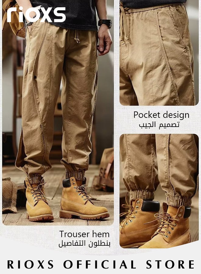RIOXS Men's Casual Cargo Pants,Loose Drawstring Trousers,Wide Leg Jogging Pants With Elasticated Strap,Breathable Outdoor Tactical Pants,Fashion Workout Work Pants With Pockets  - Image 5