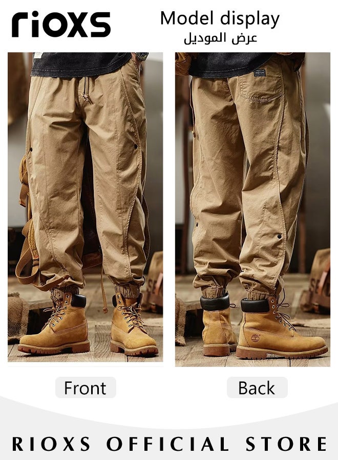 RIOXS Men's Casual Cargo Pants,Loose Drawstring Trousers,Wide Leg Jogging Pants With Elasticated Strap,Breathable Outdoor Tactical Pants,Fashion Workout Work Pants With Pockets  - Image 3