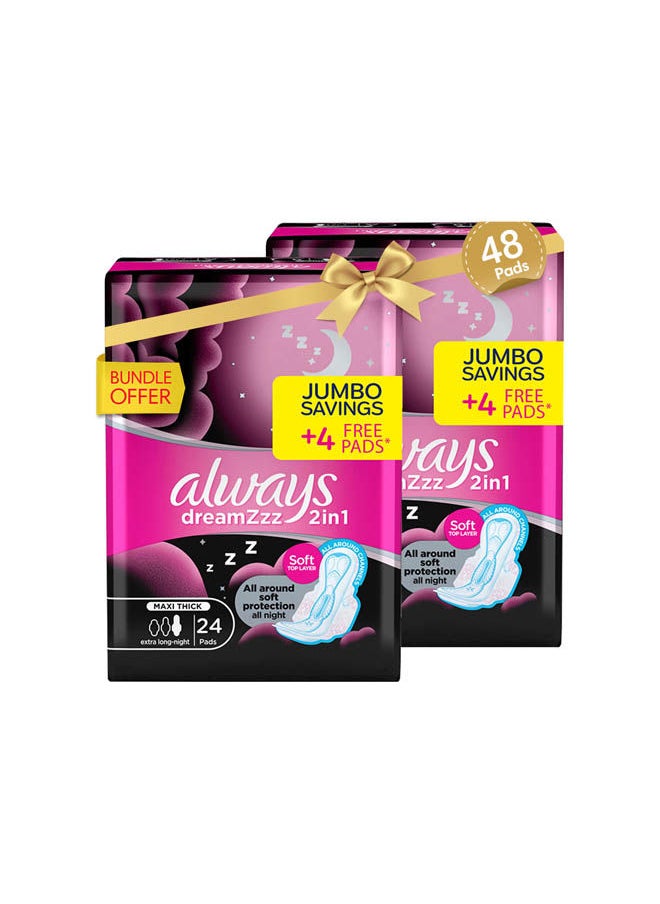 Always - Extra Long Sanitary Pads Dreamzzz With Wings Bundle Offer 48 Pads  2 In 1 Feather Soft Maxi Thick - Image 1
