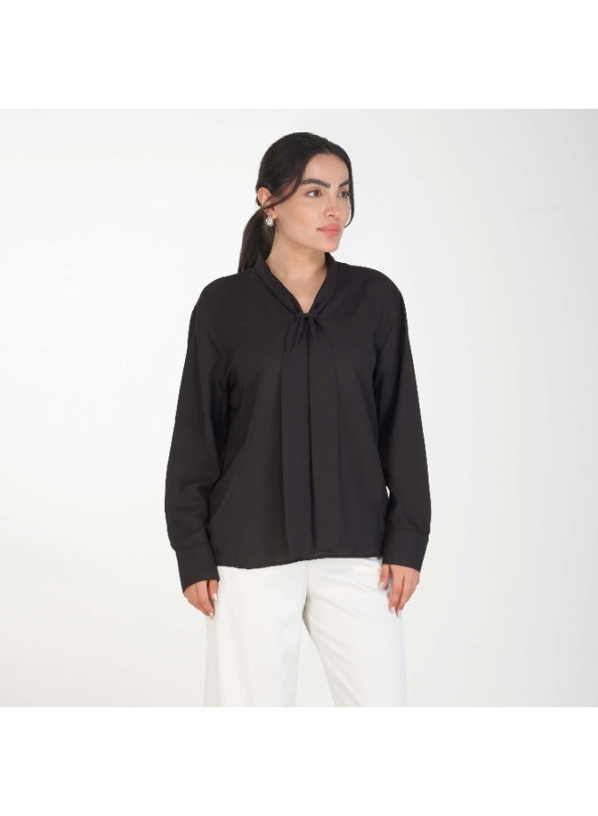 Linelle Soft Crepe Ladies Shirt – V-Neck, Tie-Detail and Full Sleeves - Image 5