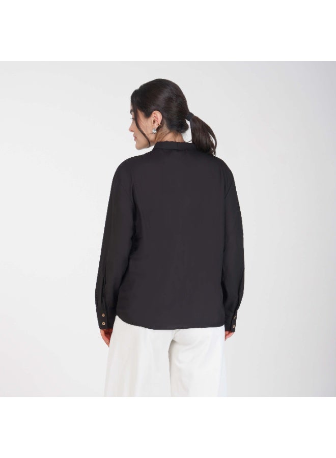 Linelle Soft Crepe Ladies Shirt – V-Neck, Tie-Detail and Full Sleeves - Image 2