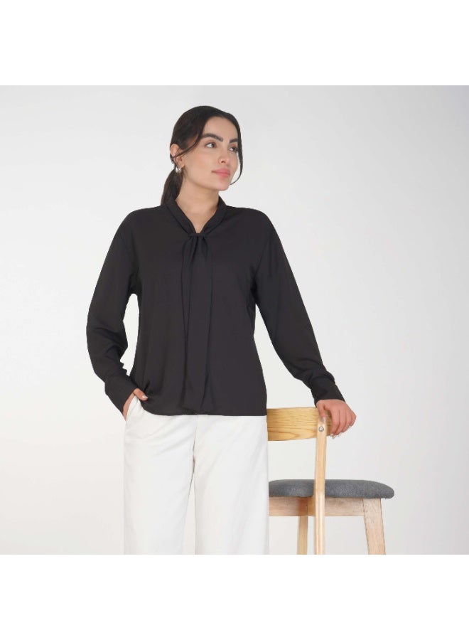 Linelle Soft Crepe Ladies Shirt – V-Neck, Tie-Detail and Full Sleeves - Image 1