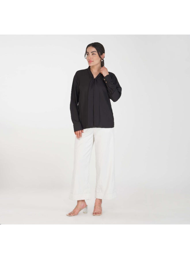 Linelle Soft Crepe Ladies Shirt – V-Neck, Tie-Detail and Full Sleeves - Image 3
