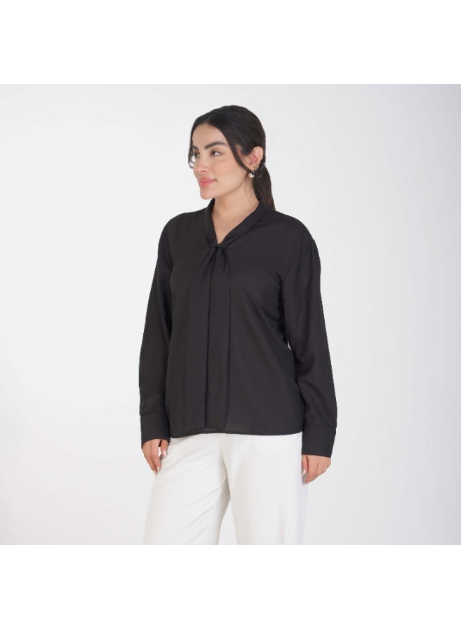 Linelle Soft Crepe Ladies Shirt – V-Neck, Tie-Detail and Full Sleeves - Image 4