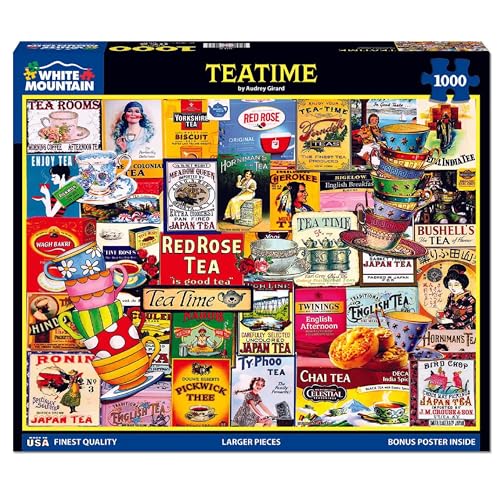 White Mountain Teatime Puzzle 1000 Piece Retro Collage Jigsaw Puzzle for Adult Grandparents - Image 5