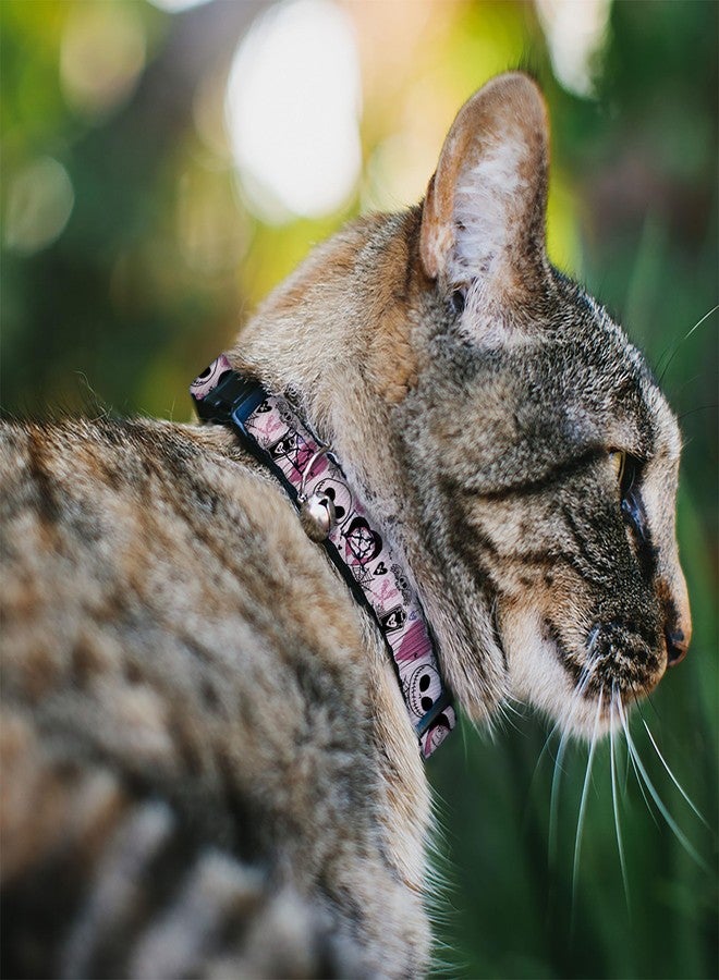 Buckle Down Disney Breakaway Cat Collar with Bell, Plastic Clip, Easy Adjustable, The Nightmare Before Christmas Jack and Sally Doodles Pink, 8.5 to 12 Inches 0.5 Inch Wide - Image 2