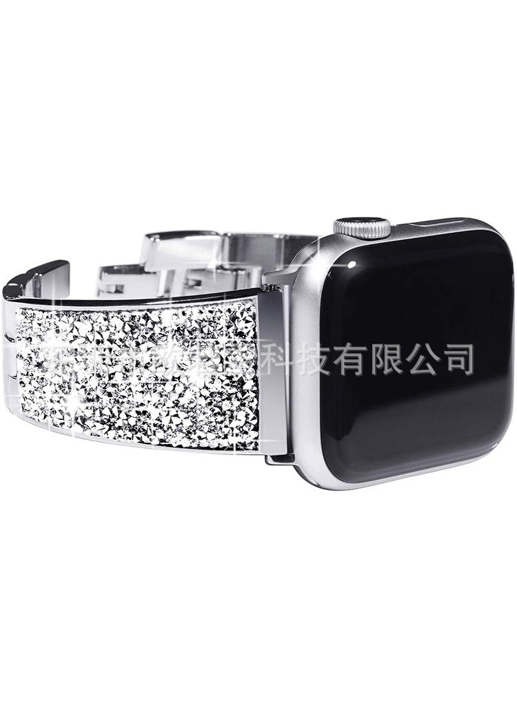 Generic - Apple Watch Crystal Rhinestone Stainless Steel Band Silver [38/40/41/42(s10)mm] - Image 1