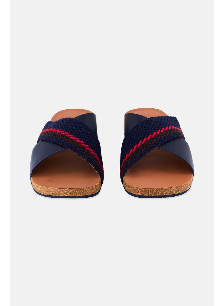 FitFlop Men Slip On Leather Cross Slides, Navy  - Image 4