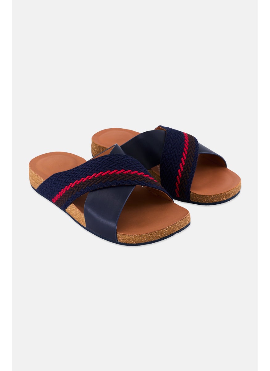 FitFlop Men Slip On Leather Cross Slides, Navy  - Image 1