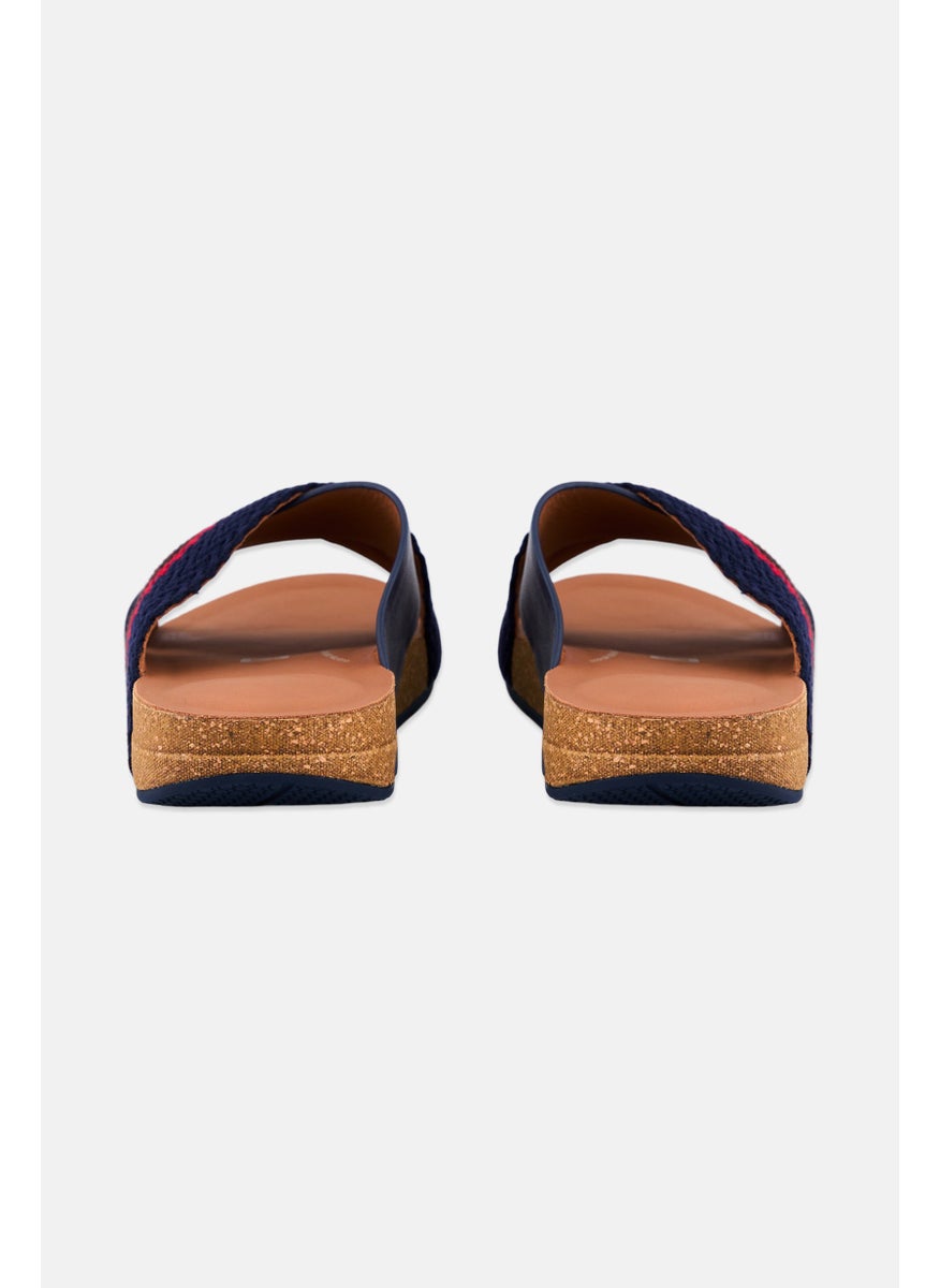 FitFlop Men Slip On Leather Cross Slides, Navy  - Image 2