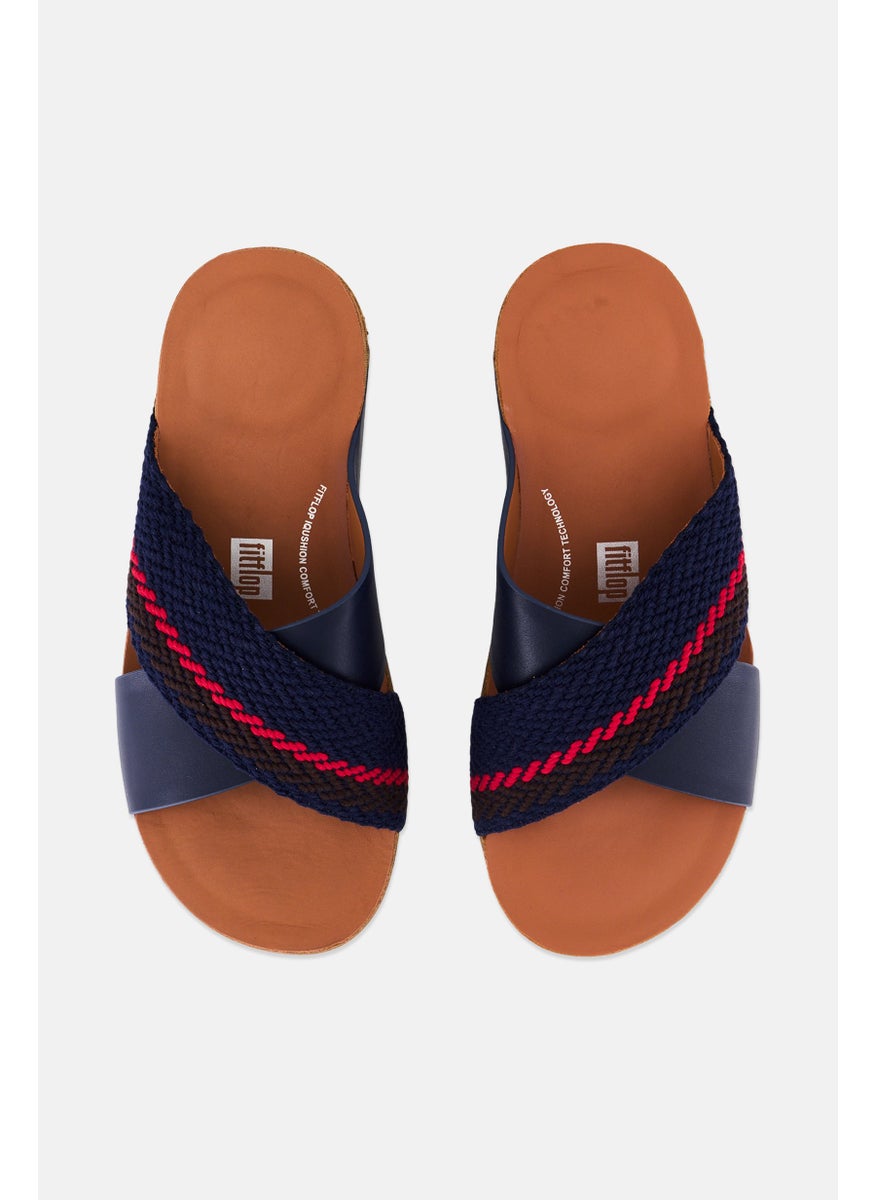 FitFlop Men Slip On Leather Cross Slides, Navy  - Image 3