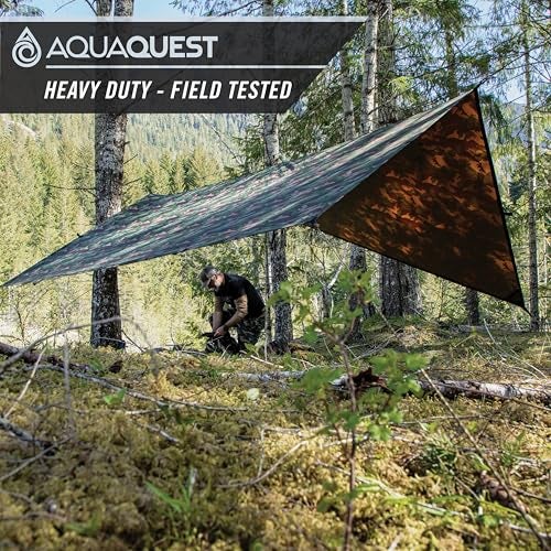 AquaQuest Safari Tarp – Lightweight Waterproof (5,000 mm) Seam-Taped Ripstop Rain Fly for Backpacking, Thru-Hiking & Hammock Camping – 10x10 Woodland Camo - Image 5