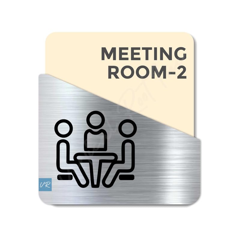 Vertical Root Inc ® Premium Cream Brush Silver Acrylic 5.5 x 5.8 INCH Meeting Room 2 Door Easy to Mount 3M Tape Stickers for Hotel Office Resort Society Company Factory Corporate Business Glass. - Image 1