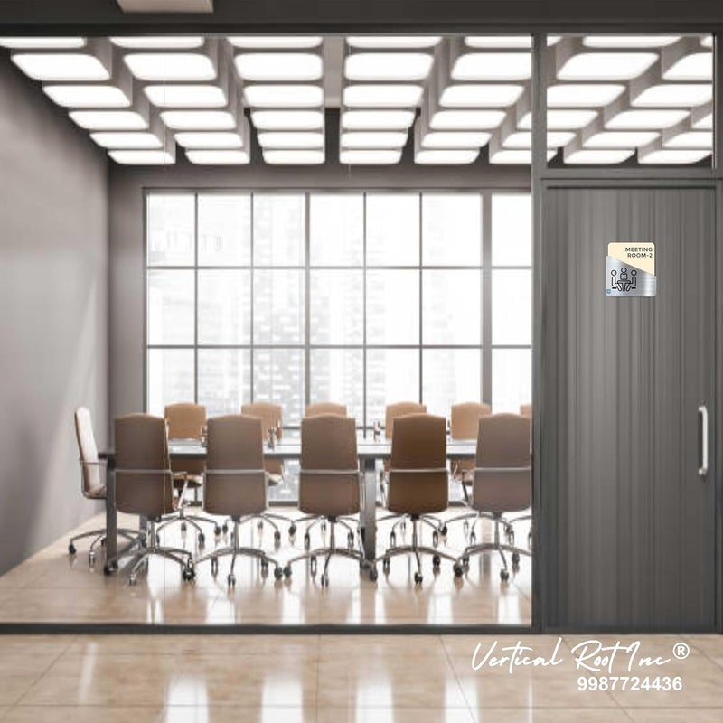 Vertical Root Inc ® Premium Cream Brush Silver Acrylic 5.5 x 5.8 INCH Meeting Room 2 Door Easy to Mount 3M Tape Stickers for Hotel Office Resort Society Company Factory Corporate Business Glass. - Image 3
