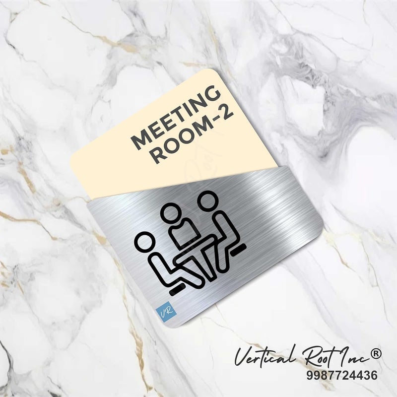 Vertical Root Inc ® Premium Cream Brush Silver Acrylic 5.5 x 5.8 INCH Meeting Room 2 Door Easy to Mount 3M Tape Stickers for Hotel Office Resort Society Company Factory Corporate Business Glass. - Image 2
