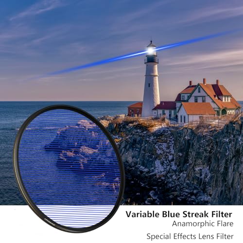 LENSKINS 82mm Variable Blue Streak Filter, Special Effects Lens Filter, Anamorphic Optical Glass, Multi-Resistant Coated, Light Flare Effect Filters for Camera Lens - Image 2