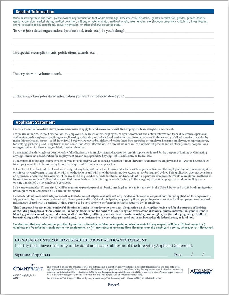 ComplyRight Nebraska State-Compliant Employment Application|8 ½"x11 |50 Pack| - Image 2