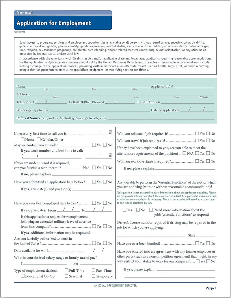ComplyRight Nebraska State-Compliant Employment Application|8 ½"x11 |50 Pack| - Image 1