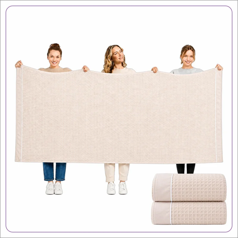 Bath Sheet (2 Piece, 90x180 cm) – Microfiber 310 GSM Waffle Weave Ultra Soft & Highly Absorbent Quick Dry Large Bath Sheet, Lightweight Solid Bath Sheet for Bathroom, Gym, Spa & Travel.