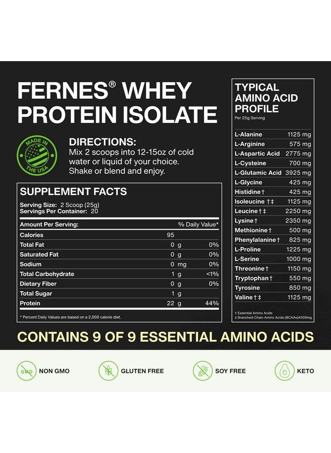 Fernes Whey Protein Isolate - 22G Of Protein & 4.5G Bcaas Per Serving, Grass-Fed, Native, Cold Pressed Wpi 90 For Superior Digestibility - 20 Servings
