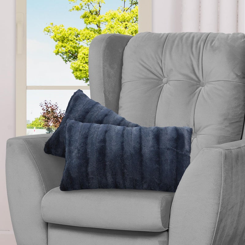Cheer Collection Faux Fur Throw Pillows  Decorative Pillows for Couch Bed Throw Pillows Blue Accent Pillows for Bedroom or Living Room Aesthetic Set of 2 Furry Throw Pillows 12 x 20