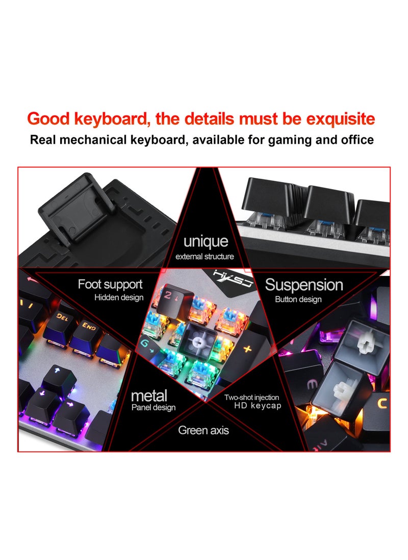 HXSJ - HXSJ  NEW L300 Arabic/English language mechanical keyboard 104 keys green axis 20 kinds of light colorful keyboard. - Image 1