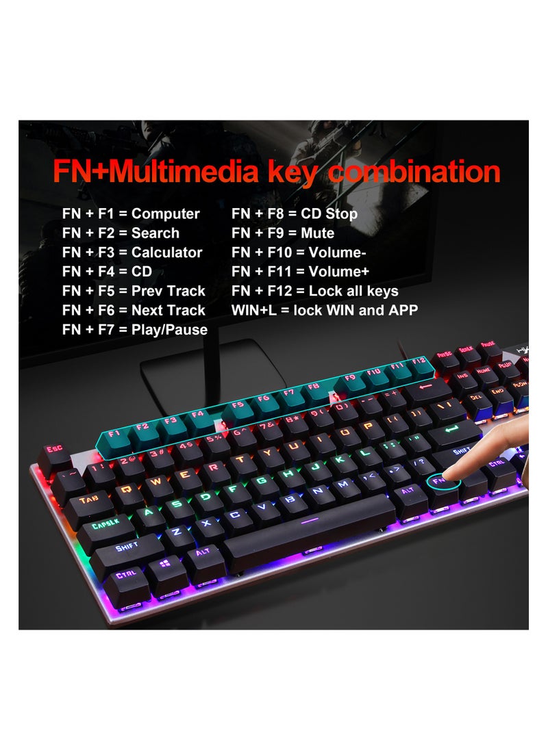 HXSJ - HXSJ  NEW L300 Arabic/English language mechanical keyboard 104 keys green axis 20 kinds of light colorful keyboard. - Image 1