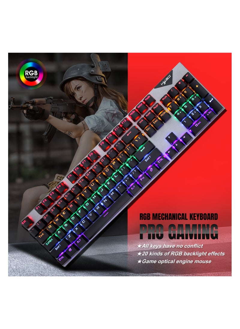 HXSJ - HXSJ  NEW L300 Arabic/English language mechanical keyboard 104 keys green axis 20 kinds of light colorful keyboard. - Image 1