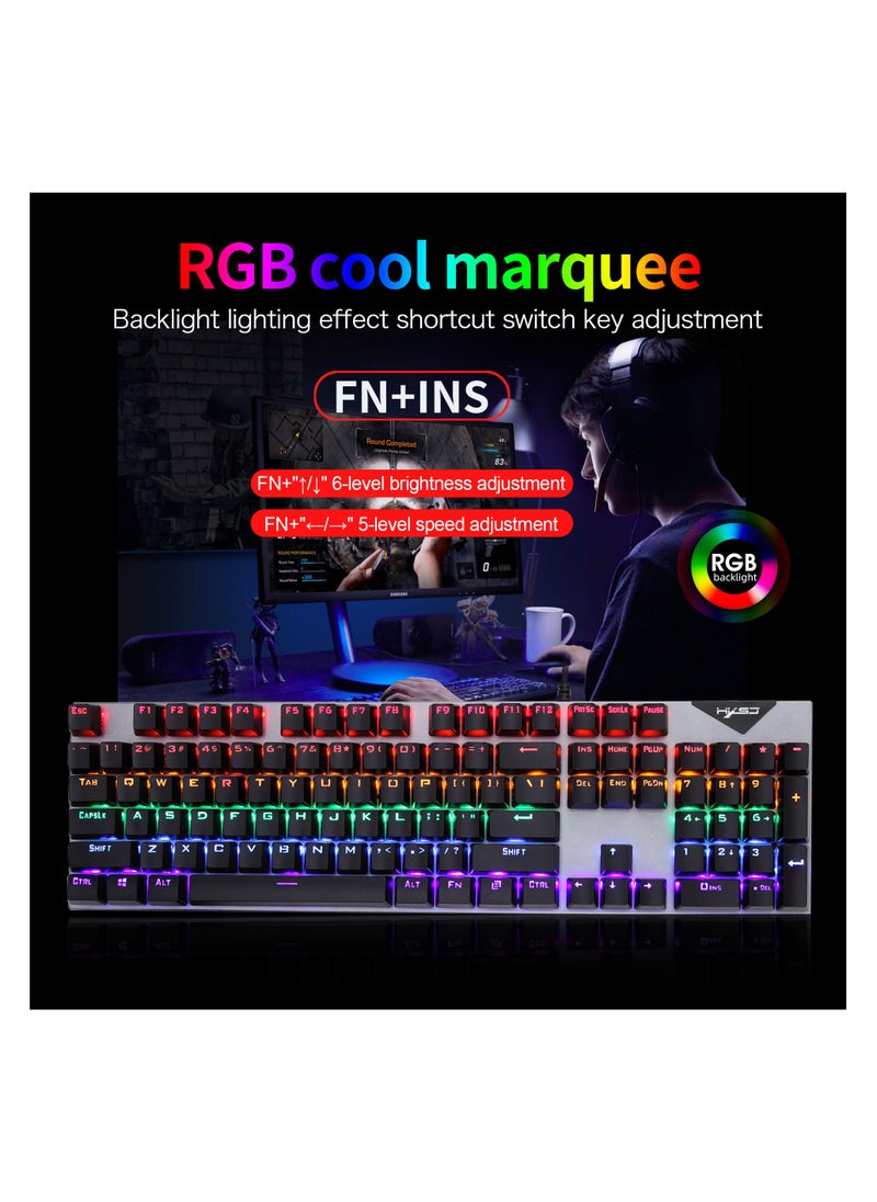 HXSJ - HXSJ  NEW L300 Arabic/English language mechanical keyboard 104 keys green axis 20 kinds of light colorful keyboard. - Image 1