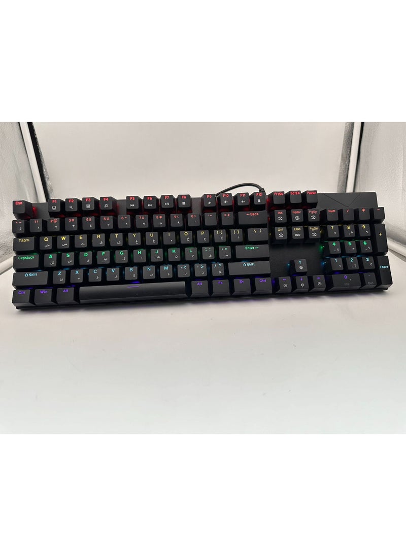 HXSJ - HXSJ  NEW L300 Arabic/English language mechanical keyboard 104 keys green axis 20 kinds of light colorful keyboard. - Image 1