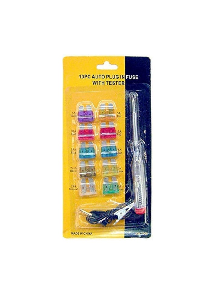 Generic 10 Piece Mini Car Fuses Set - All Common Sizes with Tester 