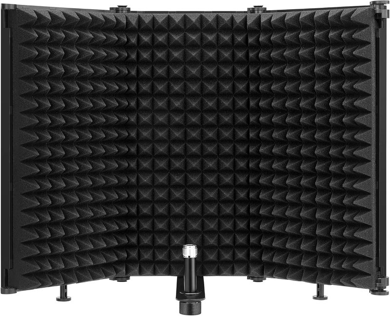 Moukey Microphone Isolation Shield, Foldable Mic Shield with Triple Sound Insulation, Reflection Filter with 3/8" and 5/8" Mic Threaded Mount for Recording Studio, Podcasts, Singing, and Broadcasting - Image 1