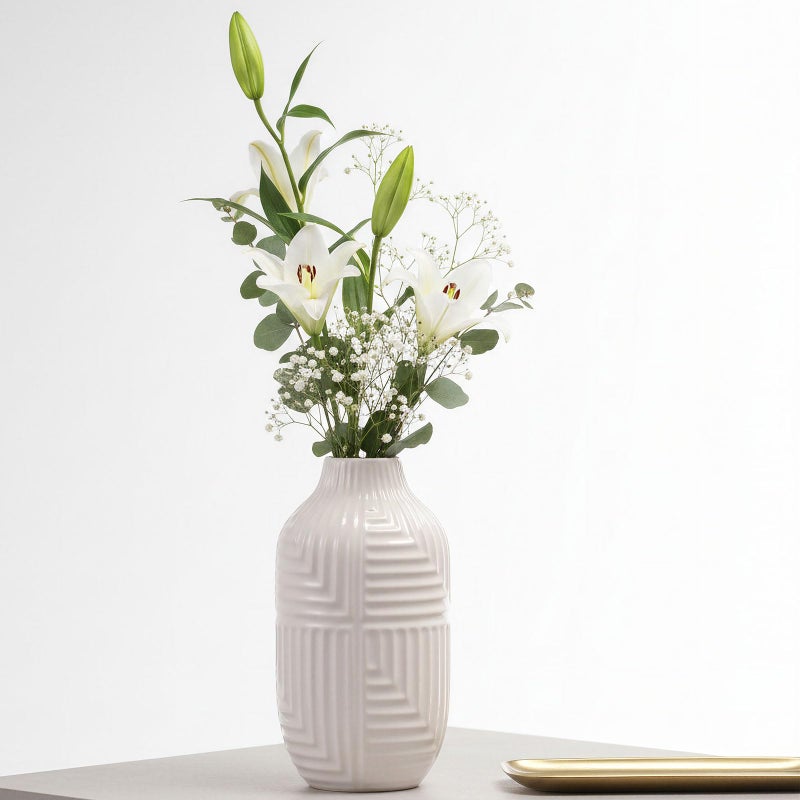 hjn Hand-Glazed White Ceramic Vase - 10.6" H Modern Decorative Centerpiece Vase for Fresh/Dried Flowers, Home Decor for Living Room Bookshelf Mantel | Wedding Housewarming Gift - Image 4