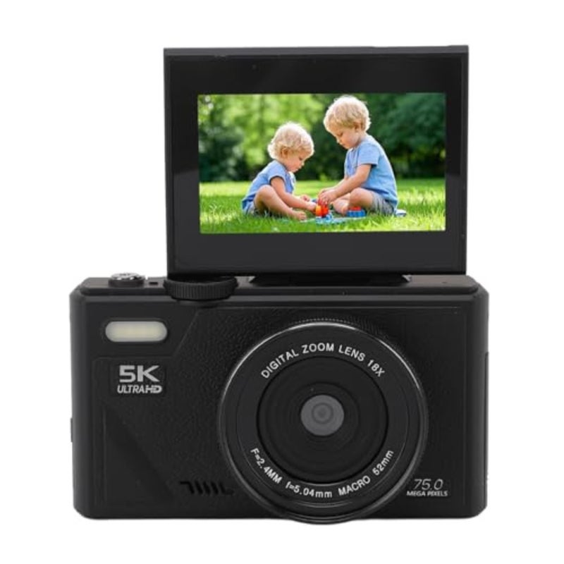5K Digital Camera, 75MP HD 18X Zoom Autofocus Mirrorless Retro Camera with 3 Inch Screen and Smile Detection for Travel Photography - Image 1