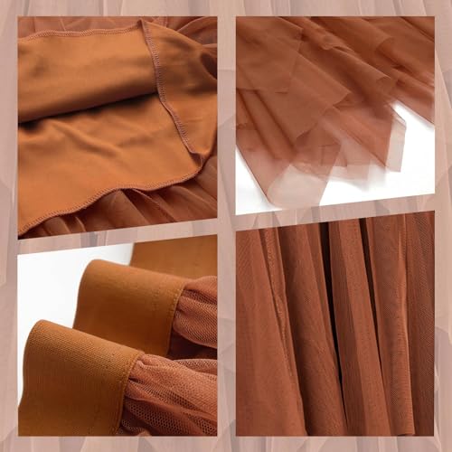 Reaowazo Tulle Skirts for Women Midi Long Fairy Skirt Tutu A-Line Mesh Layered High Elastic Waist Halloween Skirts Brown One Size - Image 5