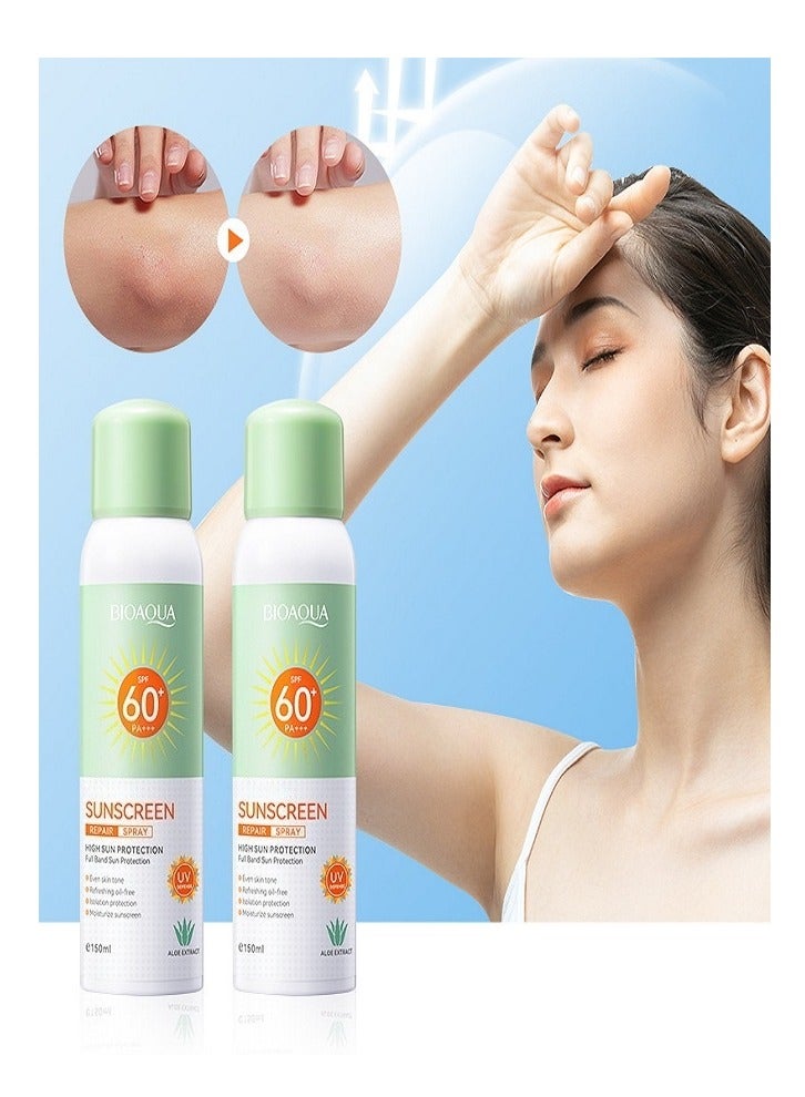 BIOAQUA Aloe Vera Sunscreen Spray, Daily Sunscreen, Lightweight Sunscreen, SPF60+ PA+++ UVA/UVB Repair Refreshing Moisturizing Waterproof Sweat Resistant, for A Smooth Complexion  - Image 1