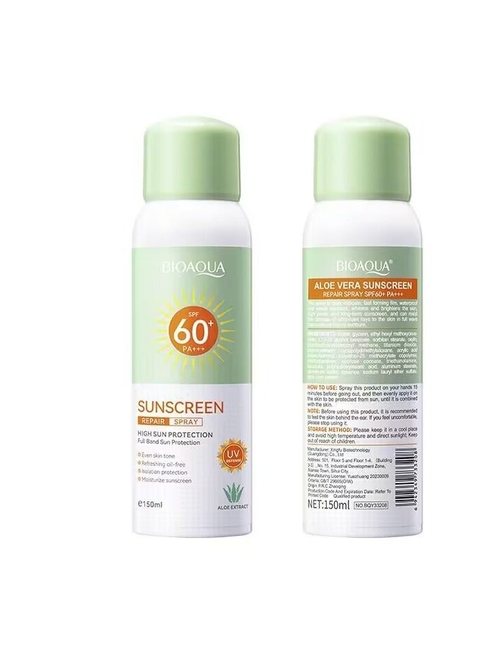 BIOAQUA Aloe Vera Sunscreen Spray, Daily Sunscreen, Lightweight Sunscreen, SPF60+ PA+++ UVA/UVB Repair Refreshing Moisturizing Waterproof Sweat Resistant, for A Smooth Complexion  - Image 2
