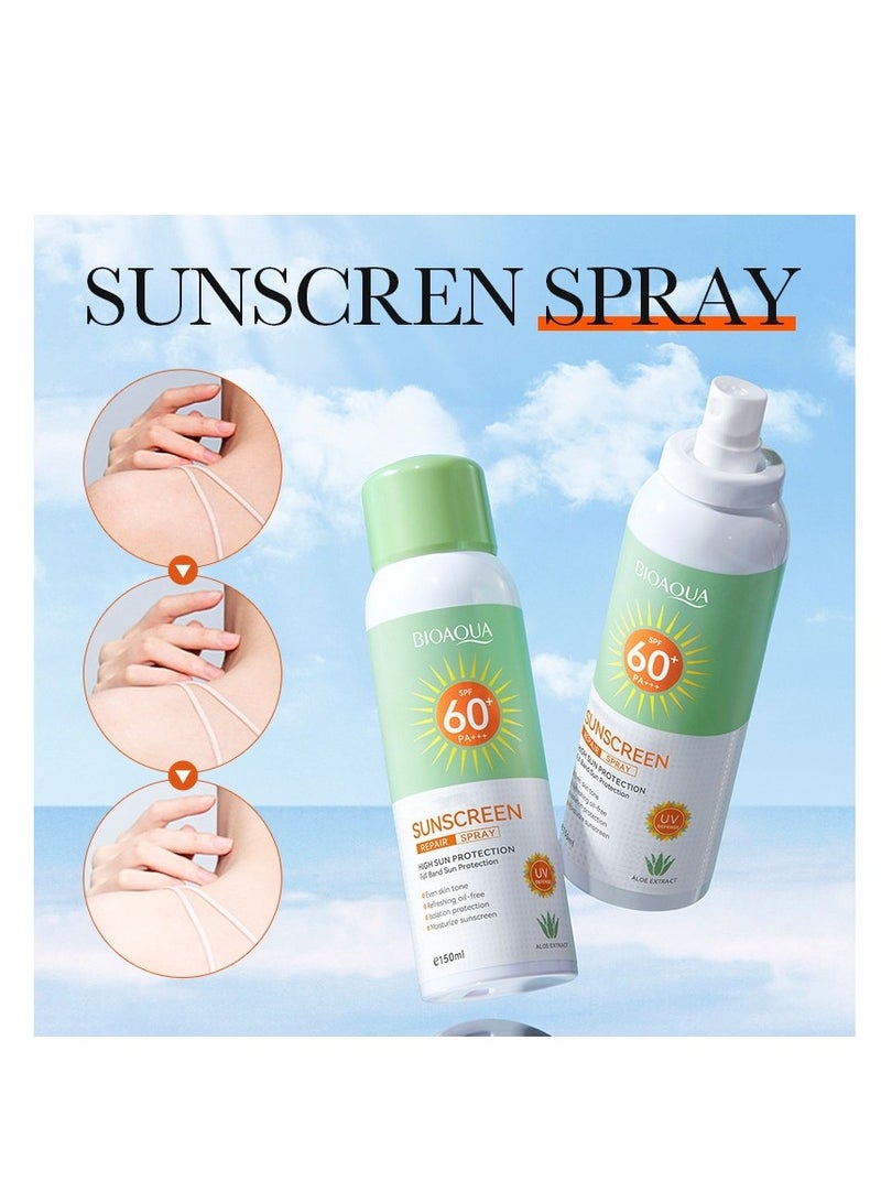 BIOAQUA Aloe Vera Sunscreen Spray, Daily Sunscreen, Lightweight Sunscreen, SPF60+ PA+++ UVA/UVB Repair Refreshing Moisturizing Waterproof Sweat Resistant, for A Smooth Complexion  - Image 4
