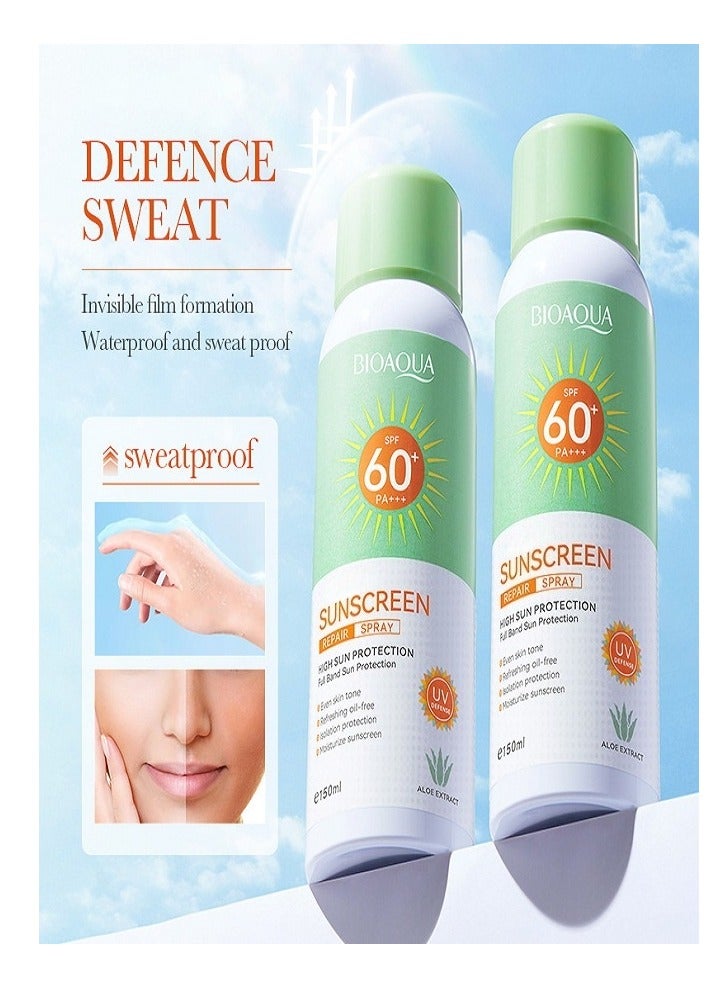 BIOAQUA Aloe Vera Sunscreen Spray, Daily Sunscreen, Lightweight Sunscreen, SPF60+ PA+++ UVA/UVB Repair Refreshing Moisturizing Waterproof Sweat Resistant, for A Smooth Complexion  - Image 3
