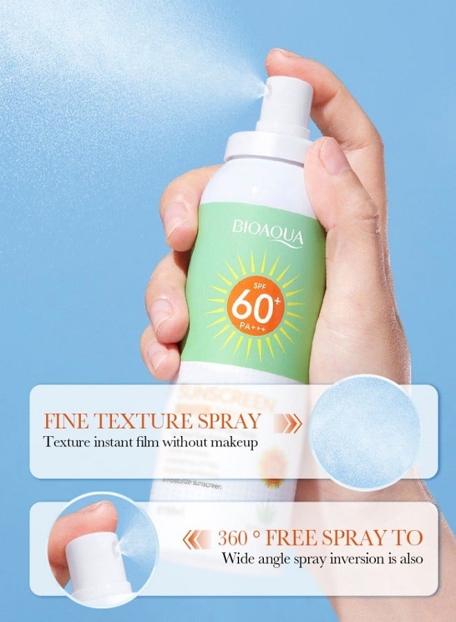 BIOAQUA Aloe Vera Sunscreen Spray, Daily Sunscreen, Lightweight Sunscreen, SPF60+ PA+++ UVA/UVB Repair Refreshing Moisturizing Waterproof Sweat Resistant, for A Smooth Complexion  - Image 5
