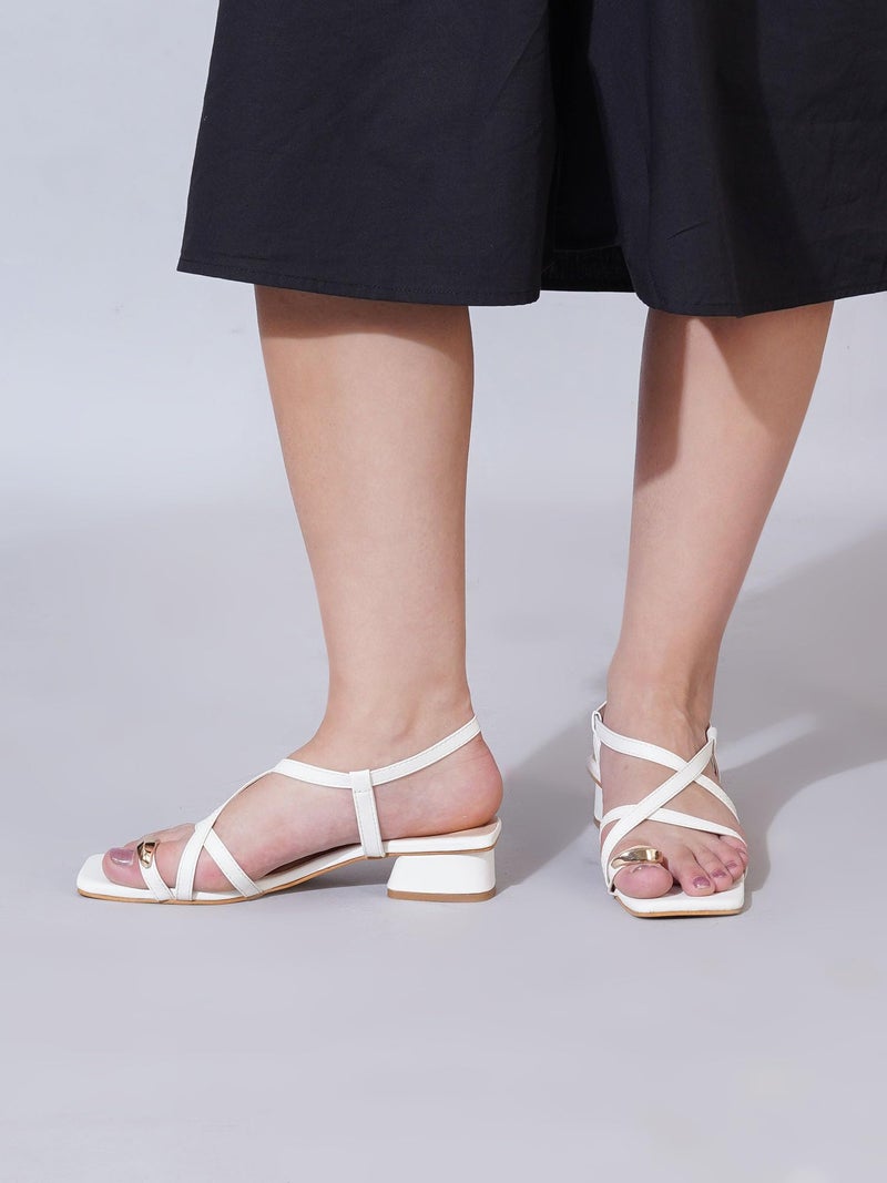 NZS Women’s White Block Heel Slip-On Sandals Stylish |Comfortable Heel Party Footwear Heels with Ankle Strap Design EU38 - Image 4